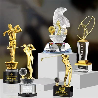 Golf Metal Base Crystal Trophy